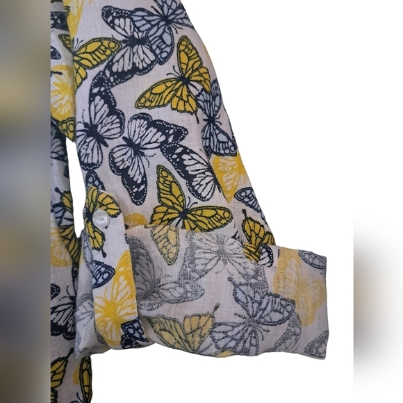 CHARTER CLUB Linen luxury BUTTERFLY blouse shirt long sleeve top Petite XL - Picture 3 of 6